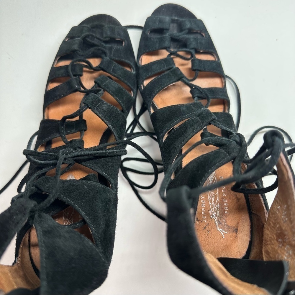 Jeffrey Campbell Free People Satine Black Suede Lace-Up Heels Sandal 6.5 Strappy - Picture 10 of 13